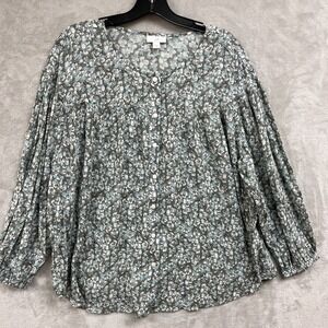 J. Jill Green Floral Button-Front Blouse